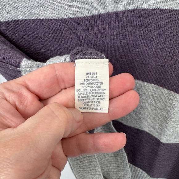 Vintage Y2K AEO Striped Cardigan Sweater Women's M Purple Gray Elbow Patch‎ - Picture 10 of 15